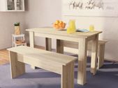 Dining Table and Benches 3 Pieces Chipboard Oak