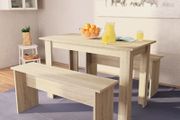 Dining Table and Benches 3 Pieces Chipboard Oak