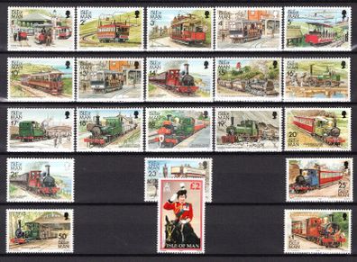 1988 Isle of Man Manx Railways and Tramways and Queen's Portrait Definitive Stamps Mint Never Hinged (MNH)