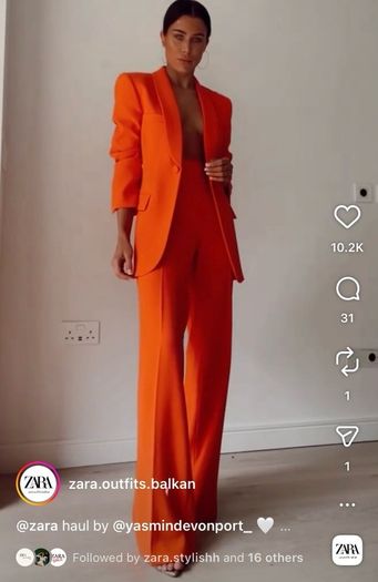 Fab Zara Bloggers Insta Famous Pumpkin Orange Suit Co Ord Blazer and Trousers   Size XL UK 14