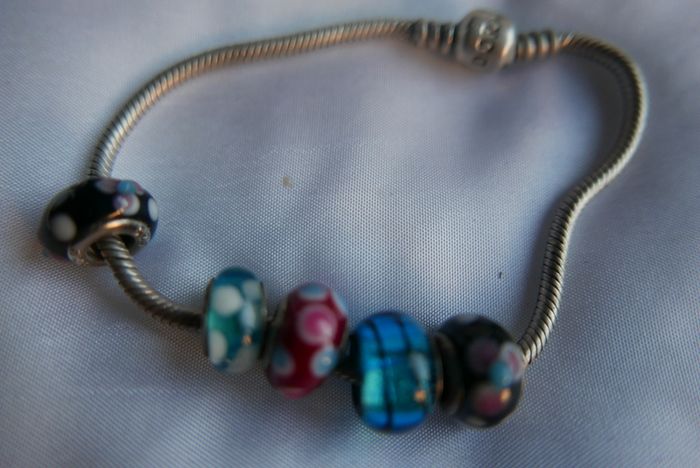 Authentic Pandora Charm Bracelet with 5 Charms Sterling Silver Designer Charm Bead Bracelet 14,5g