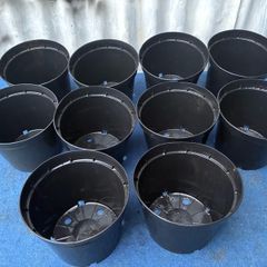 10 black plastic flower pots