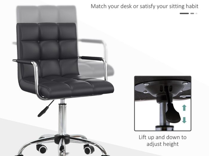 PU Leather Office Chair, Swivel Computer Chair with Arm, Wheels, Adjustable Height, Mid Back, Black