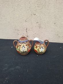 Brown vintage china sugar milk jug postage possible