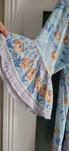 Unsigned sky blue floral floaty boho dress Sz L (Fit 12-14UK)
