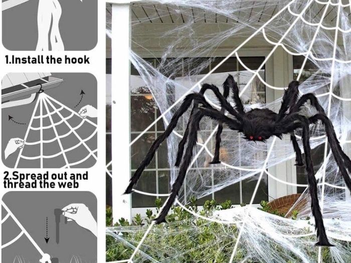 Giant Spider 6.6ft - 200cm, Spider Web 23ft - 700cm, 30pcs Plastic Spiders, 40g Cobweb - Halloween Decorations Triangular Cobweb for Indoor Outdoor Home Yard