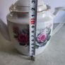 Vintage MEIKO Chinese White Porcelain Three Cup Roses Floral Pattern Golden Rim Teapot Retro Kitchen Image 3