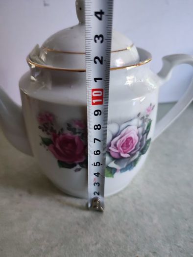 Vintage MEIKO Chinese White Porcelain Three Cup Roses Floral Pattern Golden Rim Teapot Retro Kitchen