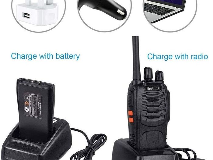 2PCS Walkie Talkies Rechargeable Walkie Talkie Long Range Two-Way Radio Walky Talky Set with Earpieces and LED Light Voice Prompt for Field Survival Biking and Hiking
