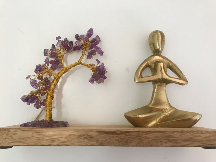 Gold Yoga statue and Amethyst Tree of Life