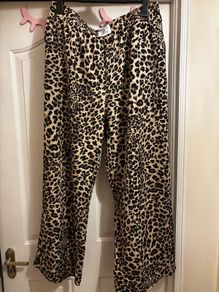leopard wide leg trousers
