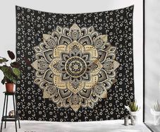 Gold Mandala Tapestry Bedroom Aesthetic Indie Wall Tapestry Hippie Room Decor Boho Tapestrys Trippy Small Tapestry Wall Hanging  Black Gold Wall Art 30x40 Inches