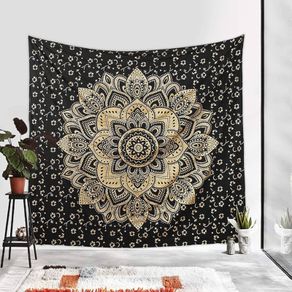 Gold Mandala Tapestry Bedroom Aesthetic Indie Wall Tapestry Hippie Room Decor Boho Tapestrys Trippy Small Tapestry Wall Hanging  Black Gold Wall Art 30x40 Inches