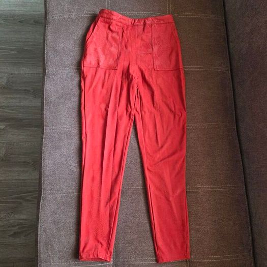 Red snake print leather two piece set, size 10