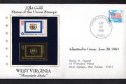 1988 USA West Virginia "Mountain State" 22kt Gold Replica of the 1976 United States Flag Stamps showing 25c US flag definitive tied Charlestown, West Virginia (state capital) illustrated cover.