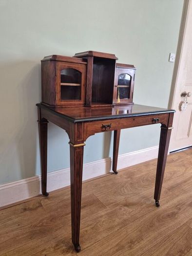 Edwardian inlaid writing desk& carved chair