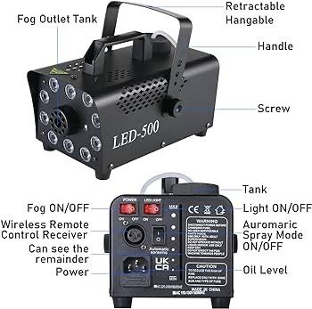 NEW SALE | Fog Machine 500W Smoke Machine with 10 RGB LED & Wireless Remote Control, Suitable for Party, Disco Dj Effect, Christmas, Wedding, Stage Performances