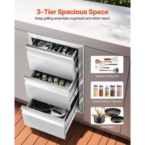 201 Stainless Steel Triple Access Drawer Outdoor Kitchen BBQ Island 48.3 cm x 66 cm