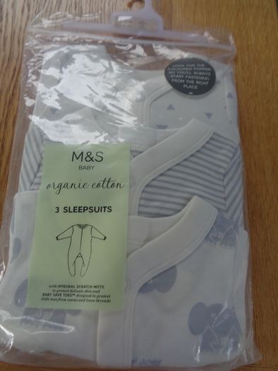 M&S Organic Cotton Sleepsuits x 3 for sale