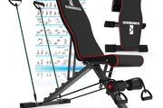 Adjustable Weight Bench, Exercise Workout Bench for Full Body Workout- Multi-Purpose Foldable Bench, Folding Dumbbells Bench with Resistance Band Set
