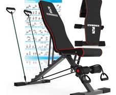 Adjustable Weight Bench, Exercise Workout Bench for Full Body Workout- Multi-Purpose Foldable Bench, Folding Dumbbells Bench with Resistance Band Set