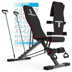 Adjustable Weight Bench, Exercise Workout Bench for Full Body Workout- Multi-Purpose Foldable Bench, Folding Dumbbells Bench with Resistance Band Set
