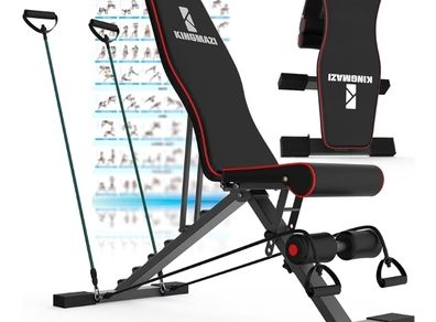 Adjustable Weight Bench, Exercise Workout Bench for Full Body Workout- Multi-Purpose Foldable Bench, Folding Dumbbells Bench with Resistance Band Set