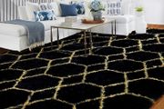 Geometric Rug for Bedroom, 90x150 Black and Gold Living Room Area Rugs for Kids Baby Room, Nursery, Dorm, Lounge Decor, Thick Soft Fluffy Plush Small Non-slip Floor Carpet