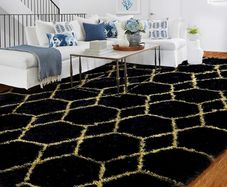 Geometric Rug for Bedroom, 90x150 Black and Gold Living Room Area Rugs for Kids Baby Room, Nursery, Dorm, Lounge Decor, Thick Soft Fluffy Plush Small Non-slip Floor Carpet