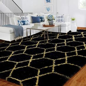Geometric Rug for Bedroom, 90x150 Black and Gold Living Room Area Rugs for Kids Baby Room, Nursery, Dorm, Lounge Decor, Thick Soft Fluffy Plush Small Non-slip Floor Carpet