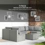7 Pieces Rattan Garden Furniture Set, 6 Seater Garden Corner Sofa with Cushions and Glass Top Table, Sectional Outdoor Furniture Conservatory Set for Patio, Grey Image 3