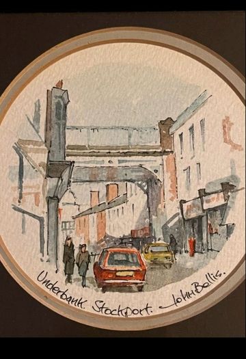 Small vintage John Bellis watercolour painting of Underbank Stockport