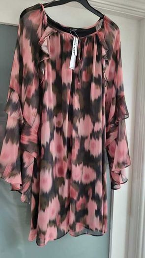 GEORGE khaki and pink print layered dress Sz 14 - Bnwt - Rrp 26 Sterling