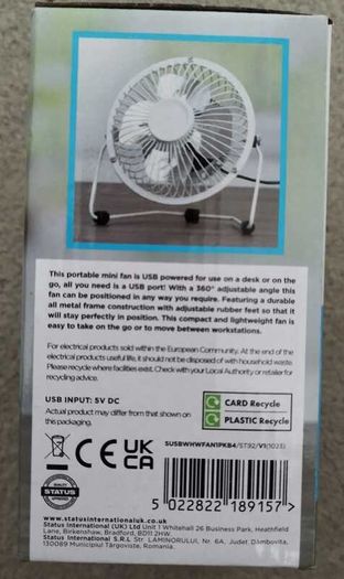 Status: 4 inches White Mini Fan USB