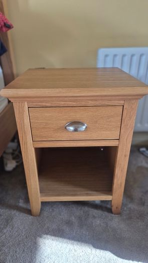 Solid oak double bed frame with matching bedside lockers