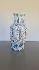 Large Vase Blue White Pink Floral  Vase