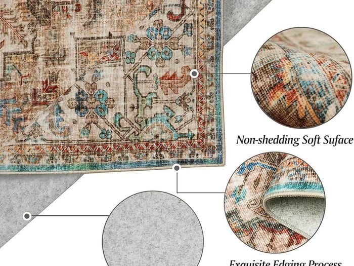 Washable Rugs for Living Room 160x230cm Non-Slip Soft Bedroom Rugs Thin Distressed Carpet Rug Low Profile Floor Rug for Office Bathroom Dinning Room Playroom(Terracotta)