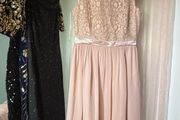 Dusty Rose Pink Sleeveless Lace-Trimmed Chiffon Waist-Cinched Dress