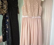 Dusty Rose Pink Sleeveless Lace-Trimmed Chiffon Waist-Cinched Dress