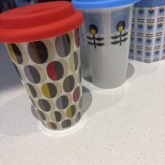 Orla Kiely Limited Edition Kenco Millicano Ceramic Travel Mug and another similar style unbranded mug