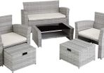 _Poly-rattan Garden / Balcony / Patio Set for 4 People with Stool, Storage Compartment Under Sofa Seat, Table with Shelf, 800719 incl. Cushions - Colours: assorted