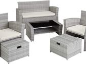 _Poly-rattan Garden / Balcony / Patio Set for 4 People with Stool, Storage Compartment Under Sofa Seat, Table with Shelf, 800719 incl. Cushions - Colours: assorted