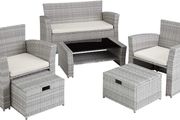 _Poly-rattan Garden / Balcony / Patio Set for 4 People with Stool, Storage Compartment Under Sofa Seat, Table with Shelf, 800719 incl. Cushions - Colours: assorted