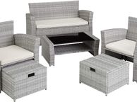 main image for ad _Poly-rattan Garden / Balcony / Patio Set for 4 People with Stool, Storage Compartment Under Sofa Seat, Table with Shelf, 800719 incl. Cushions - Colours: assorted