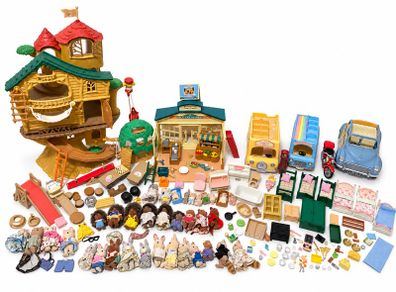 Huge Sylvanian Families Bundle - Treehouse, Market, 34 Figures, Furniture - Lots Vintage 80s Pieces