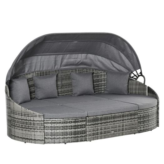 Rattan Sun Island 4-Piece Daybed with Canopy Seating Group 4 Cushions Metal Grey 230 x 145 x 80 cm