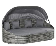 Rattan Sun Island 4-Piece Daybed with Canopy Seating Group 4 Cushions Metal Grey 230 x 145 x 80 cm