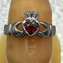 .925 Fine Claddagh Ring January Dark Red Size m6-6 1/2. Image 3