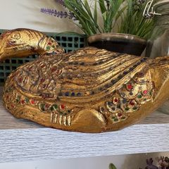 Vintage Gilded Carved Duck with coloured glass inset decoration