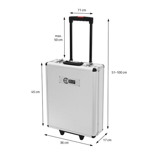 Aluminum tool case silver with four levels and wheels